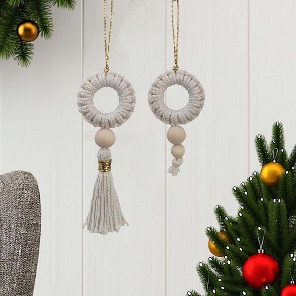 2pcs Woven Christmas Wreaths Pendant Cotton Rope Christmas Tree Ornaments Boho   New Year