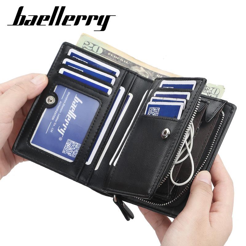 Baellerry Men's and Women's Zipper Short Wallet with Multiple Card Slots and Vertical Mini Coin Purse