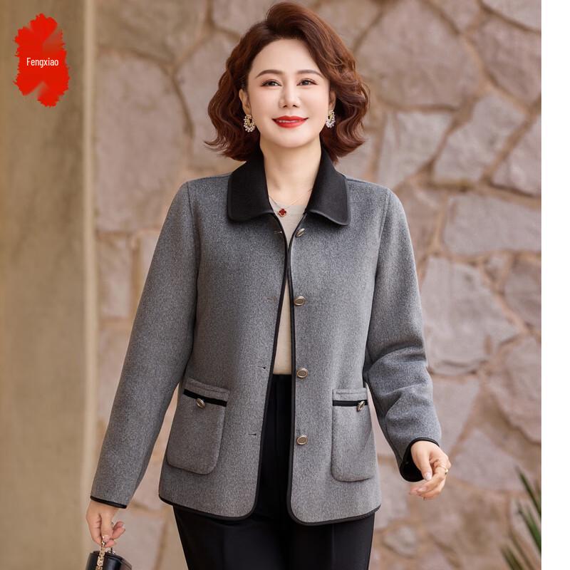 Mom s Elegant Wool Blend Spring/Autumn Jacket 5XL