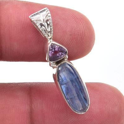 Naturlig kyanit, rosa ametist 925 massivt sterlingsilver presenthänge 1,25" I1z08