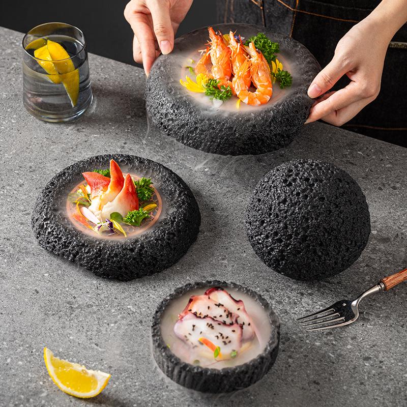 Specialty Meteorite Ball Plate - Japanese Style Creative Tableware with Dry Ice Effect