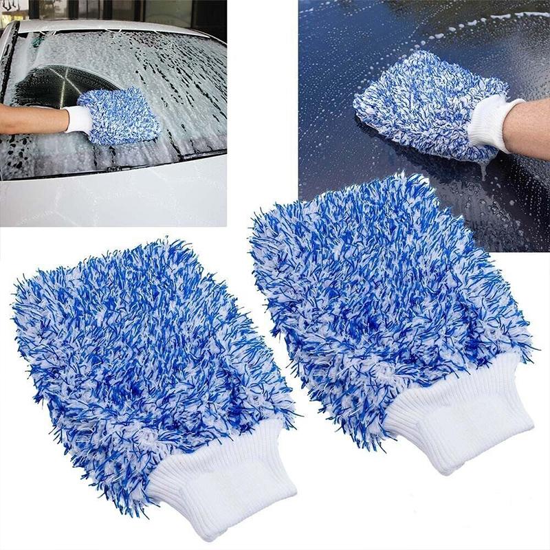 Double-sided Thickened Microfiber Car Washing Gloves Manual Cleaning Tool Maintenance Care Absorbent Gloves Mitt Car