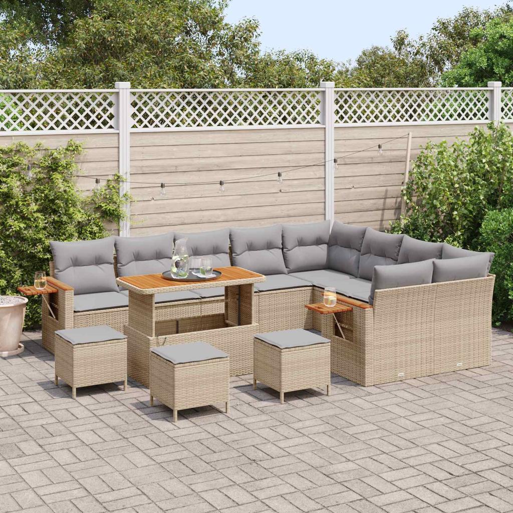Garden Sofa Set 13 Pieces Beige Poly Rattan