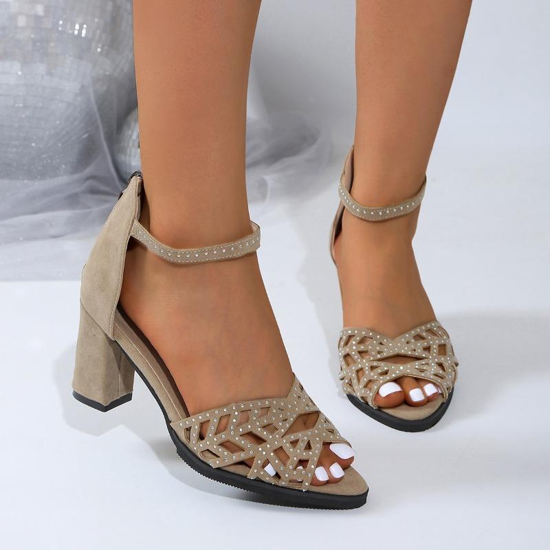 2024 Summer High Quality Women's Shoes Fashion Open Toe Solid Color Casual Large Size High Heel Zipper Style Women's Sandals