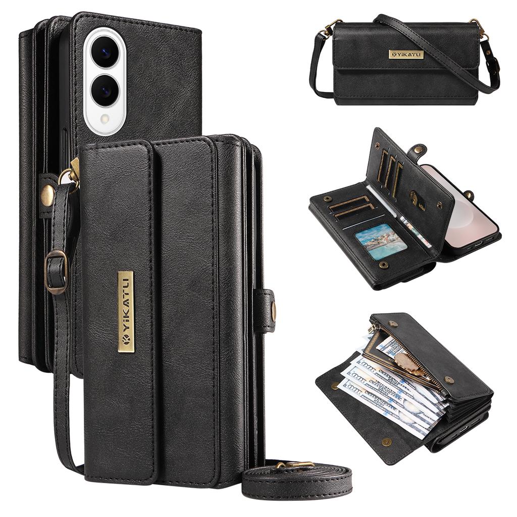 For Samsung Galaxy S25 Edge Case YIKATU YK-008 Zipper Wallet Leather Phone Cover with Shoulder Strap