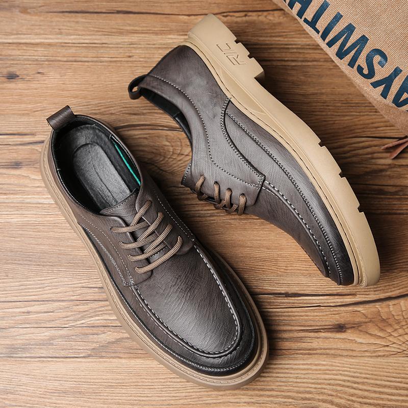 Men's Shoes Spring New Casual Leather Shoes Soft-soled British Trendy Shoes Men's Soft-soled Platform Leather Shoes