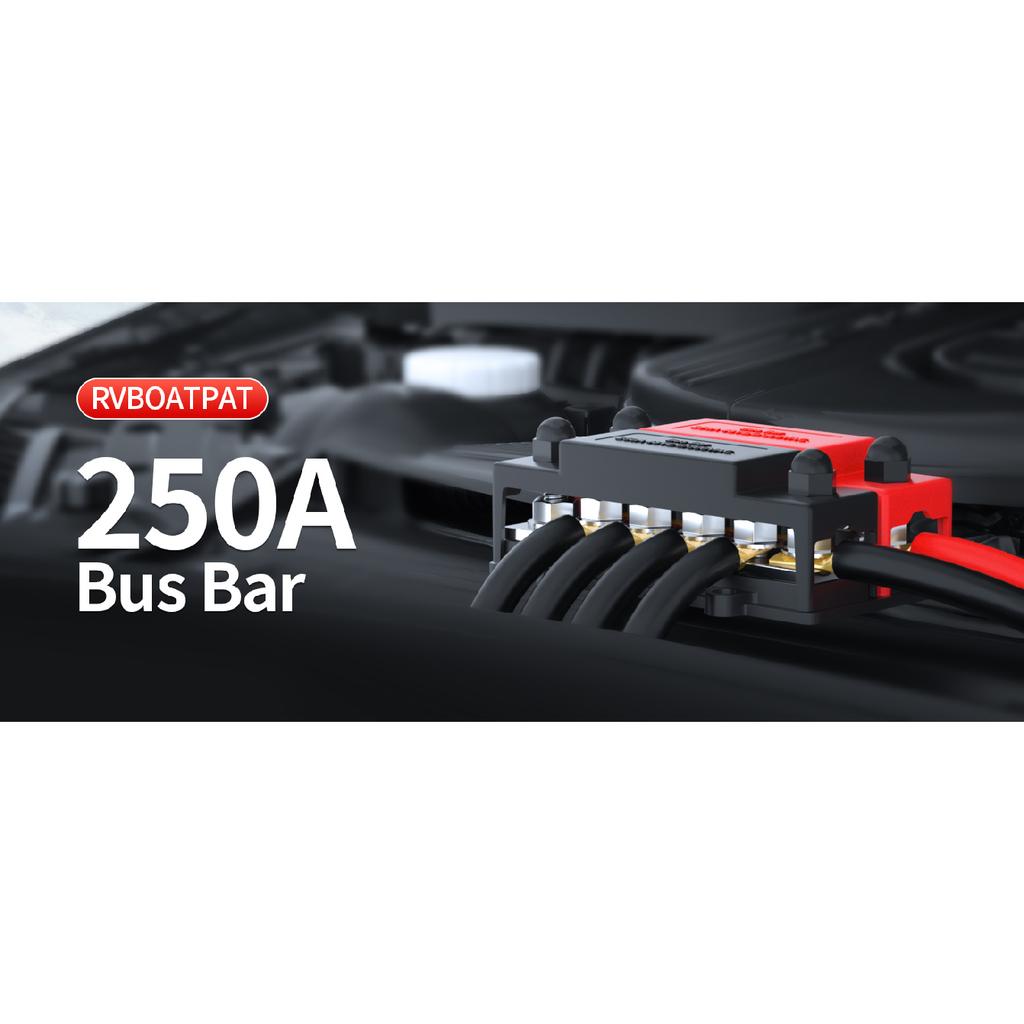 250A Dual Bus Bar 12V Dual Row Bus Bar Power Distribution Block 12 x 5/16" Terminal Studs Positive and Negative Battery Bus Bar