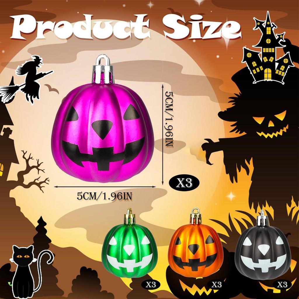 12 Stück 5CM Halloween Baum Kürbis Ornament Bunte Kürbisbälle Dekorationen Herbstfest Dekoration Kleiner Baum Anhänger
