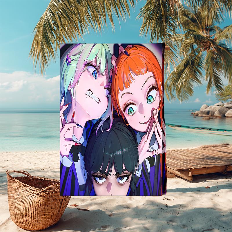 1pc Wednesday (9) Beach Towel, Comfortable and Thick, and Swimming/Bath/Picnic/Camping Towel, Suitable for Seaside Beaches