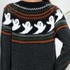 Damen Pullovermantel, Rundhalsausschnitt, Langarm, Geistermuster, Halloween-Strickjacke, Einreiher, Pullover, Strickjacke