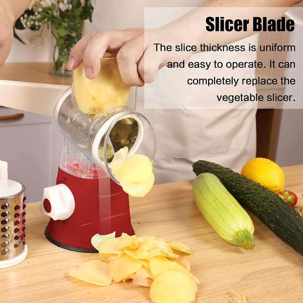 Grønnsakskutter og -skjærer Manuell kjøkkenostemaskin med 3 skarpe trommer Multifunksjonell hvitløkpotetkvern