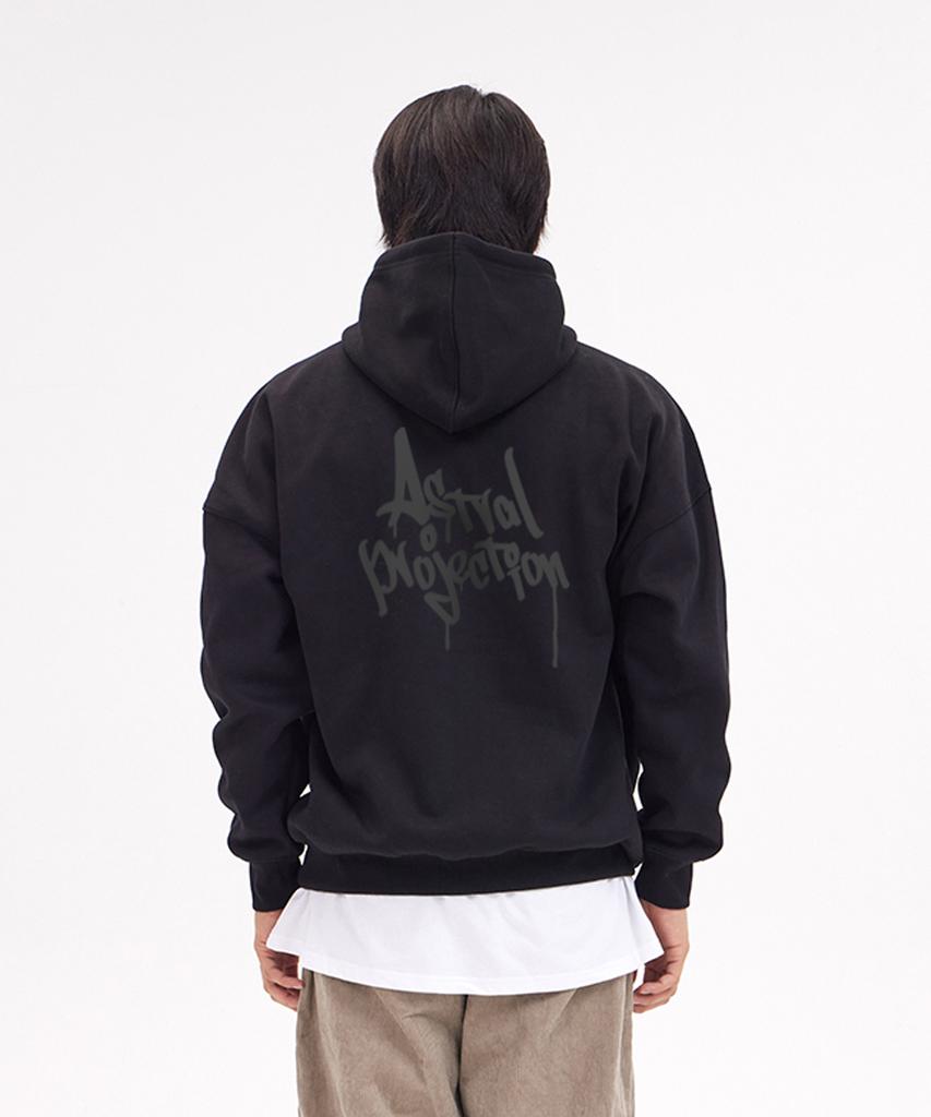 Pen Graffiti Lettering Oversized Wide Shoulder Hoodie_Black