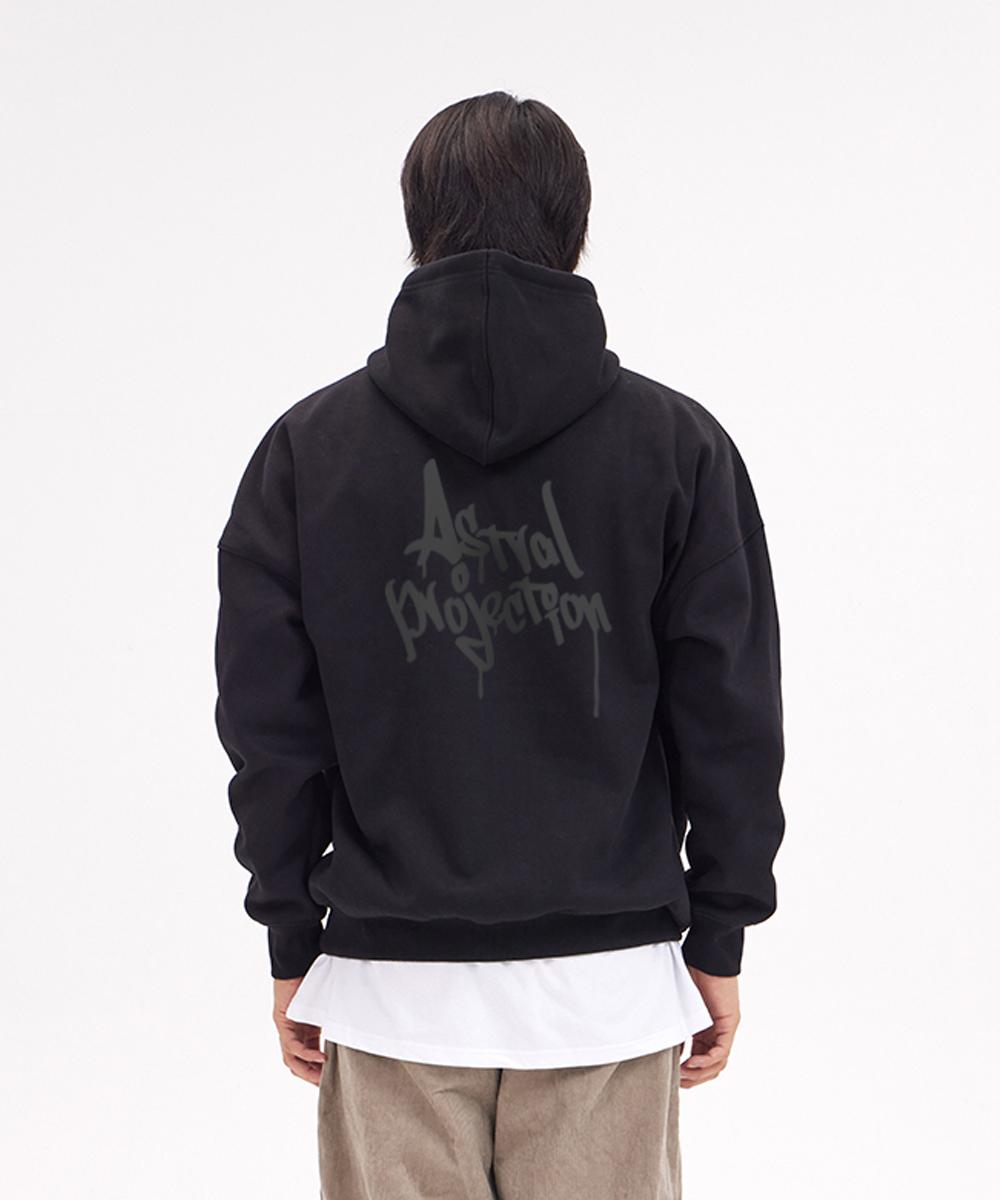 Astral Projection Pen Graffiti Lettering Oversized Wide Shoulder Hoodie_Black M(Kimo O)