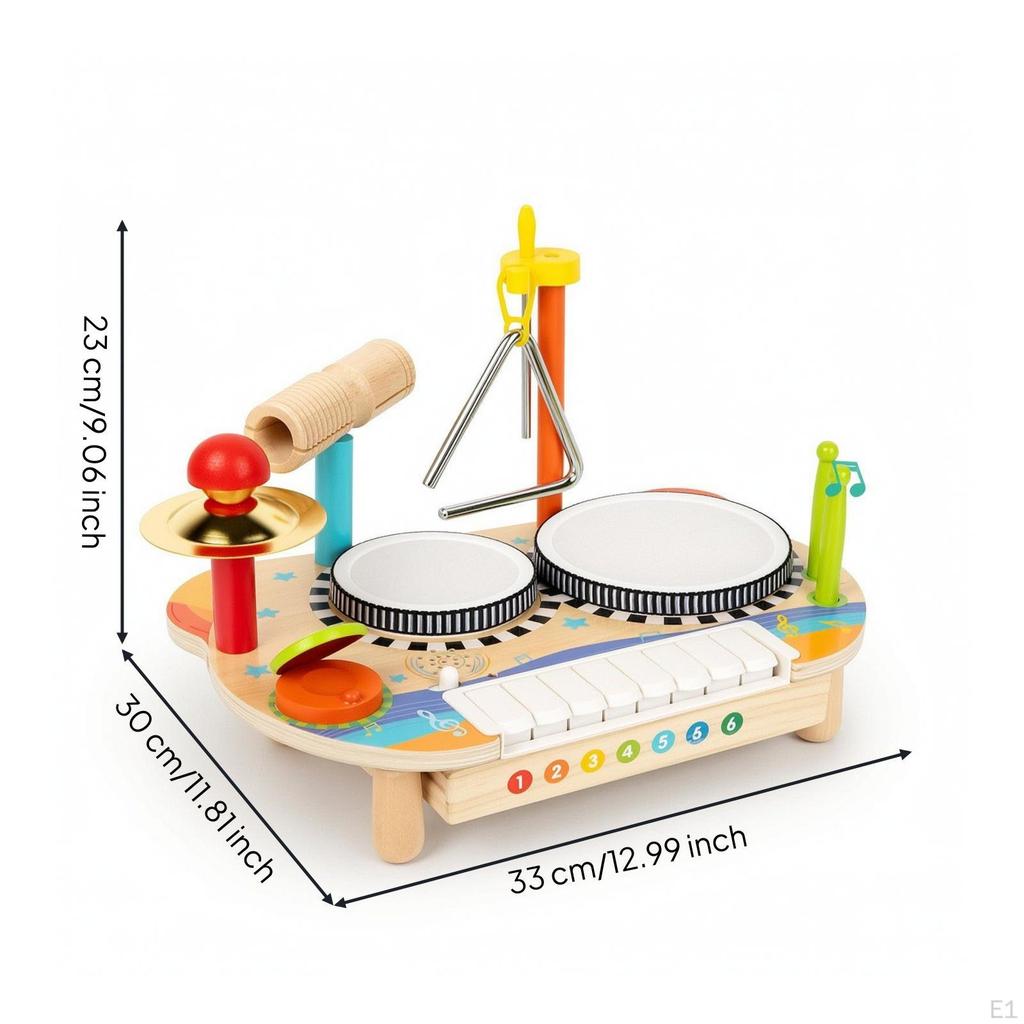 Wooden Musical Instrument Toy Comprehensive Piano with Drums Multifunctional Music Center