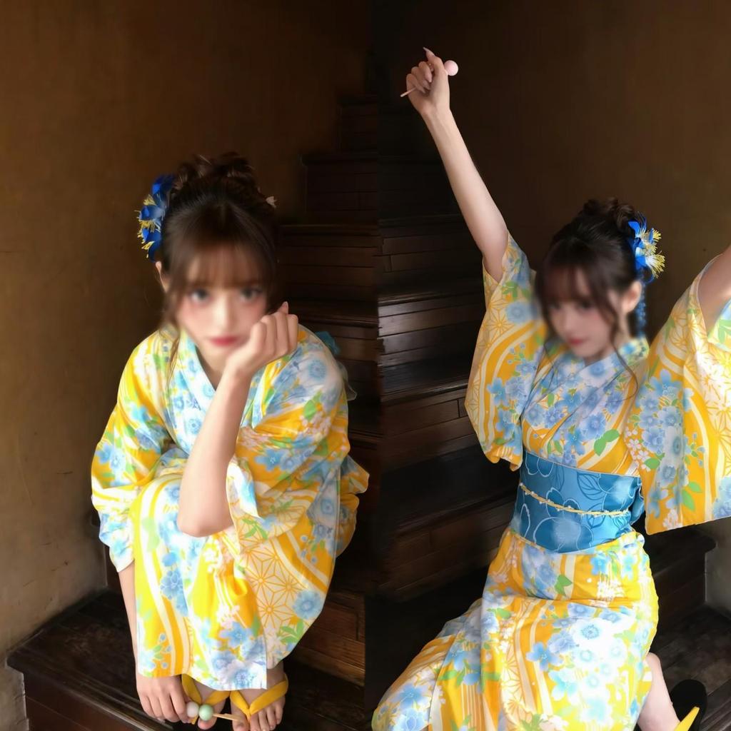 Dámské japonské kimono a yukata šaty pro formální fotografování