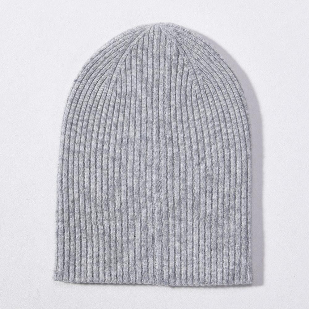 Solid Color% Wool Knitted Hat Classic Striped Double-layer Warm Autumn and Winter Men's and Women's Versatile Wool Hat