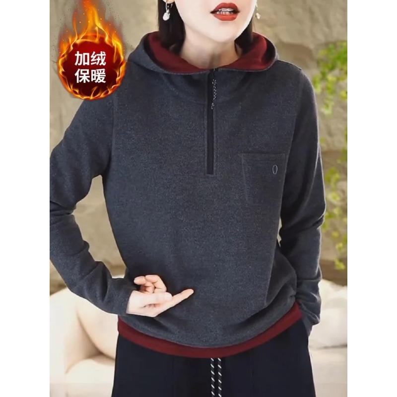 

Двусторонняя флисовая толстовка с капюшоном «два в одном» для женщин на осень и зиму. Новая модель с цветными блоками. Теплый топ-поддевка. 5XL серый