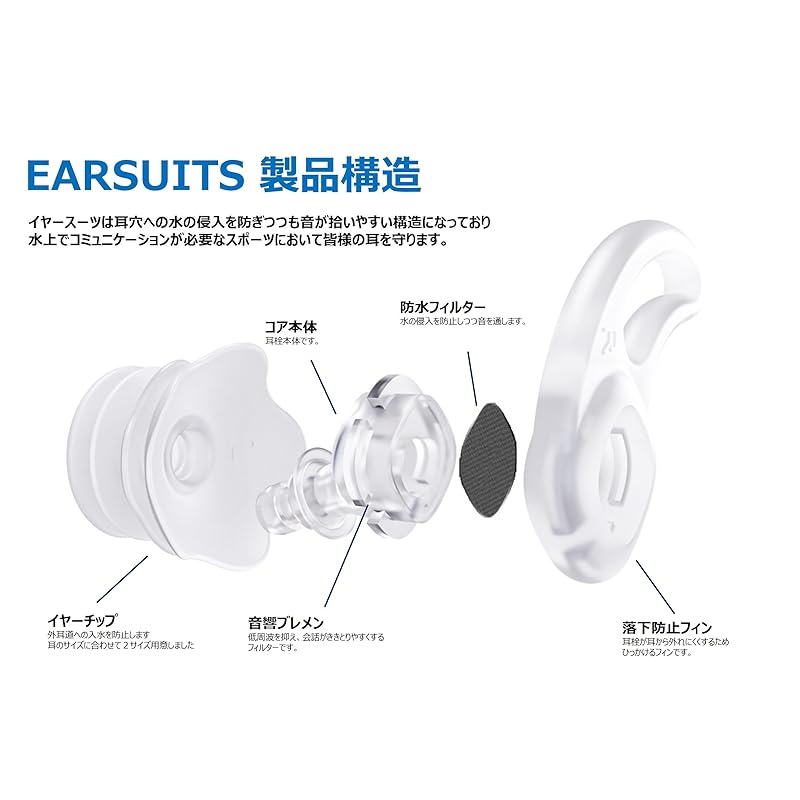 [ EAR SUITS 4 ] Ear Suit Earplugs That Can Hear Sounds Natural Color for Water Sports Ear Plugs Surfing SUP Swimming Kayak Wakeboard Canyoning