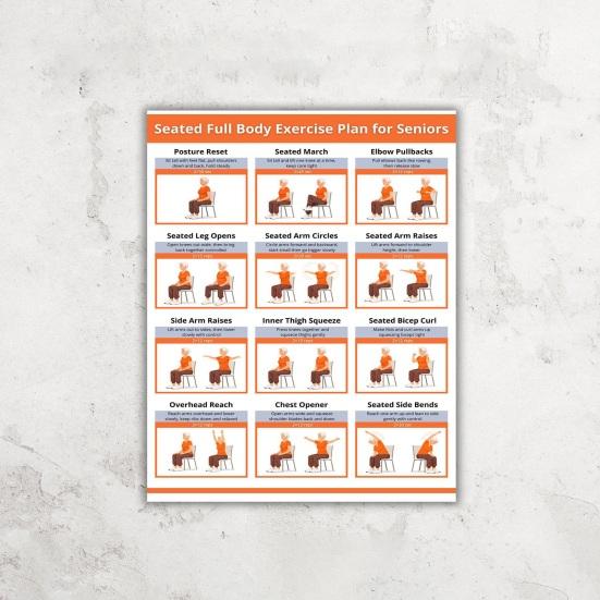 2 Stück Ganzkörper-Sitz-Dehnungs-Poster-Diagramm für Senioren Stuhl-Übungsroutine-Anleitung für Ältere Gelenkschonender Flexibilitäts-Trainingsplan