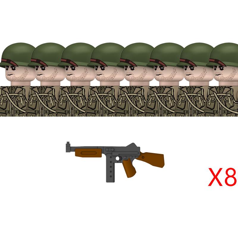 WW2 American Rangers Military Soldeirs Building Blocks US Army Infantry Medical Soldeirs Helmets Bazuca Weapons Bricks Toys