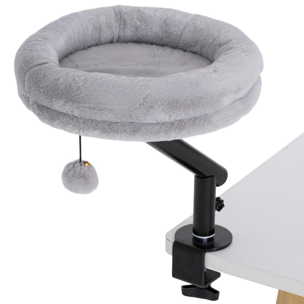 Cat Desk Bed, 360 Rotating, Height Adjustable, Washable, Toy Ball, 35 x 35 x 48 cm, Grey