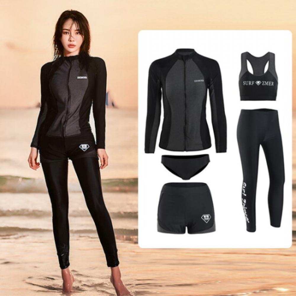 Fruitry Women 5 Pieces Black Rashguard Set Loose Fit Big Size Swimwear