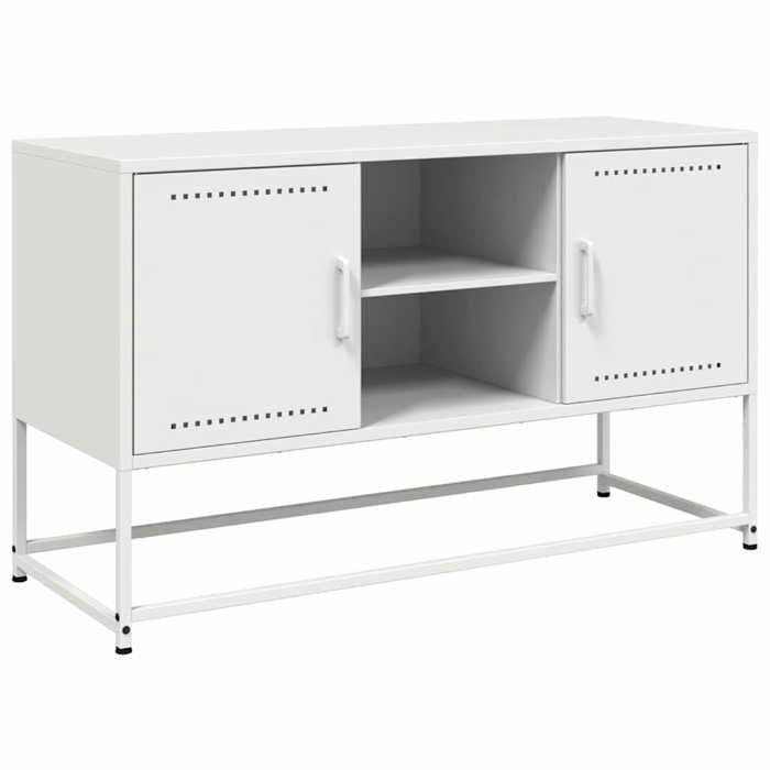 VidaXL Meuble TV blanc 100,5x39x60,5 cm acier, support TV, buffet TV, meuble multimédia, banc TV, armoire hifi, centre de 846517