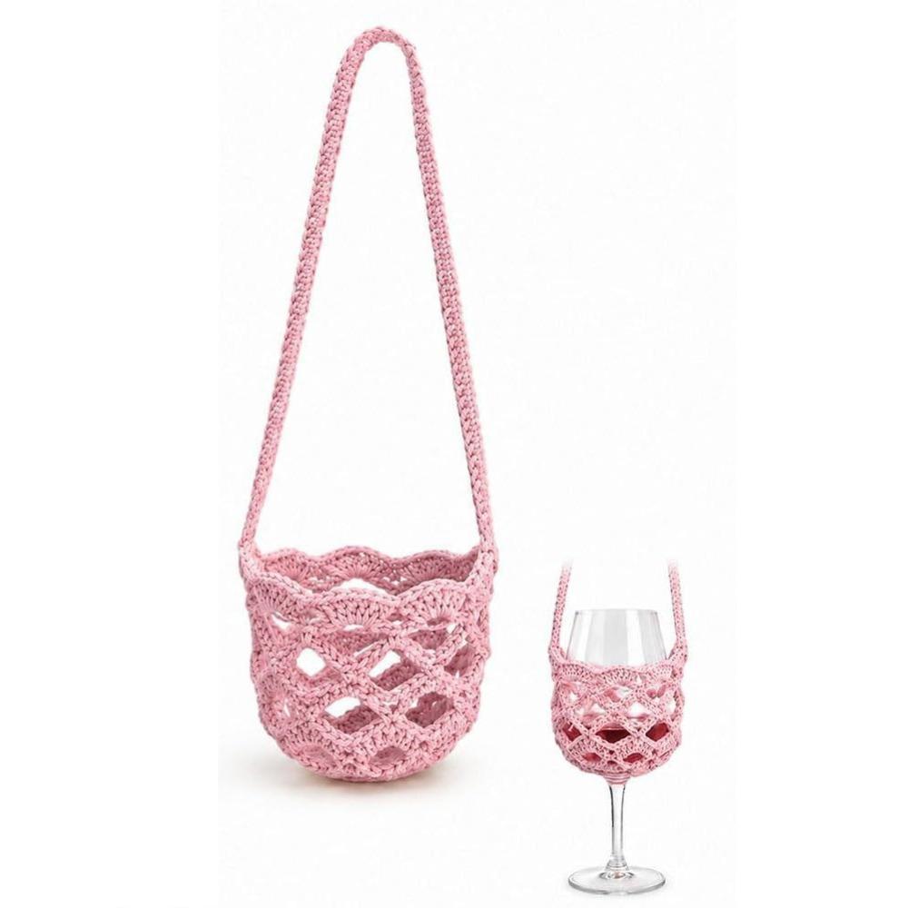Knitted Wine Bottle Carrier Solid Color Mesh Tote Bag Portable Water Tote Bag Party Decor