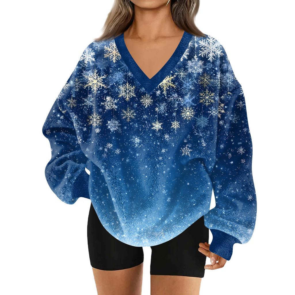 Modă Femei Casual Mânecă Lungă Crăciun Imprimat Decolteu în V Top Hanorac
