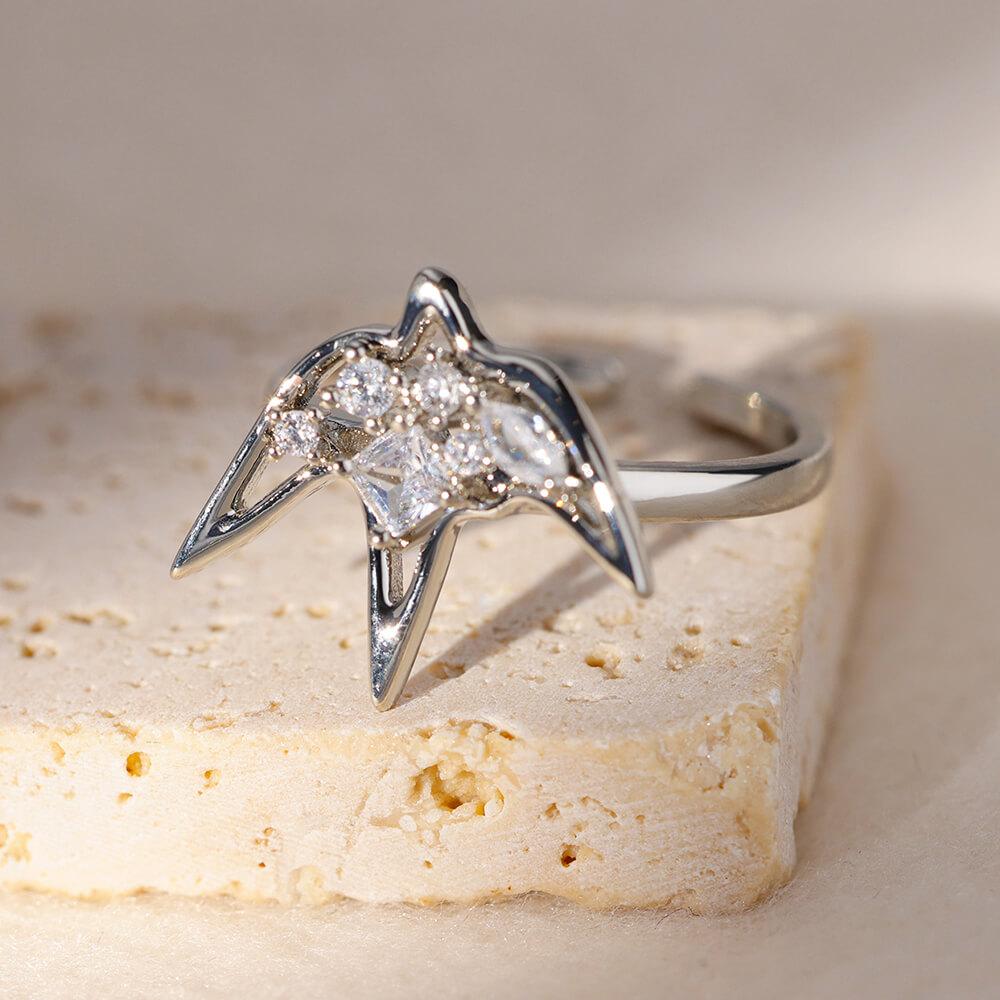 Geometric Zircon Swallow Ring for Women Gold Color Stainless Steel Opening Ring Aesthetic Wedding Christmas Jewelry Gift