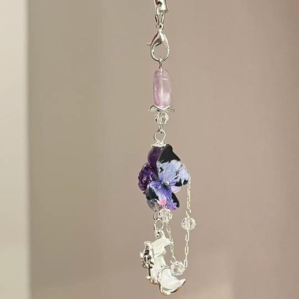 Lila Quaste mit Perlen Handyanhänger Modisches und praktisches Handy-Hängeaccessoire für junge Frauen und trendige Benutzer