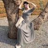 Elegant Ballet-Inspired Grey Short-Sleeved Dress for Women - Summer 2026 High-End, Waist-Cinched, Beautifully Pleated Long Dress