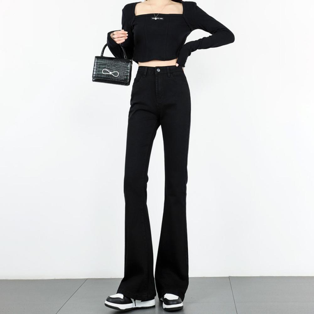 Korean Version of Micro-pull Jeans Women's Spring and Autumn New High-waisted Slim-fitting and Thin Versatile Chic Horn Jeans