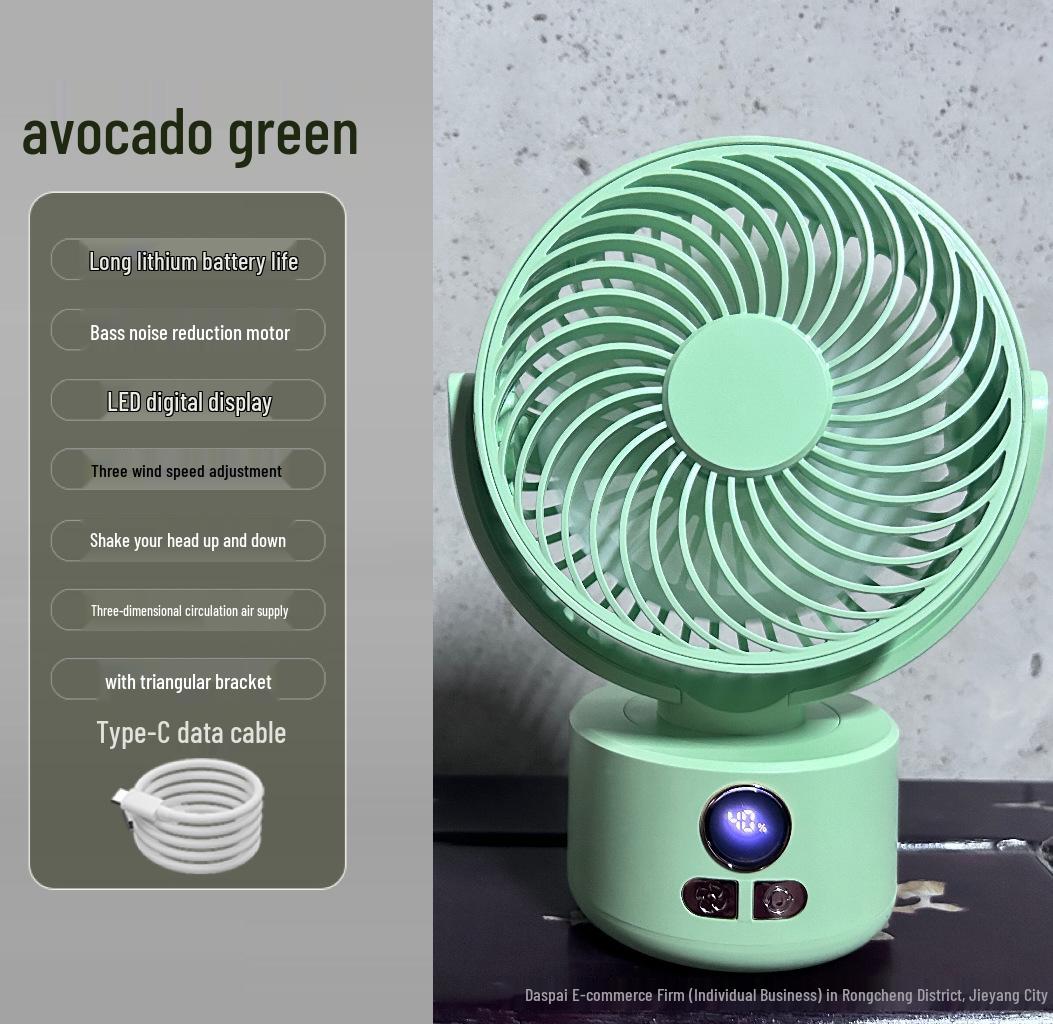 Portable Silent Oscillating Desktop Fan with Tripod & Wireless Charging for Camping