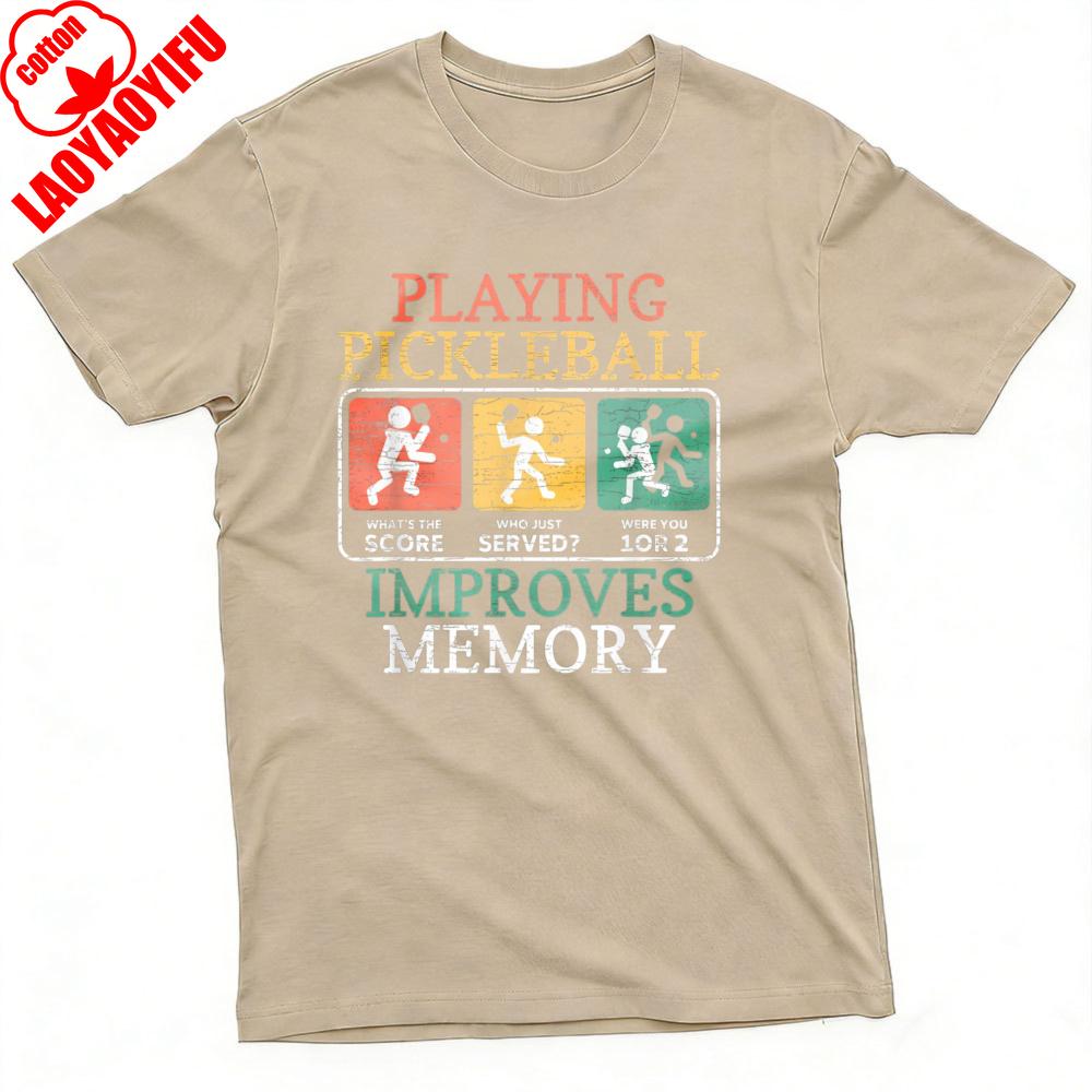 Playing Pickleball Improves Memory Pattern Summer Men Cotton TShirt Casual Sporty Style for Outdoor Activities Casual Male Tops