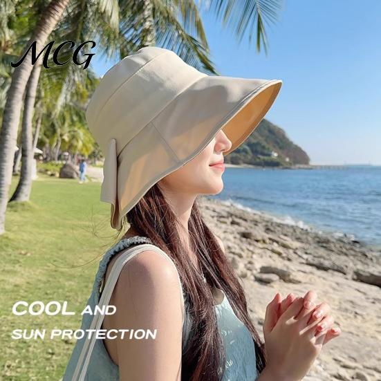 Packable Sun Hat Summer Hat, Rear Bowknot Wide Brim Cycling 360 Hiking Degree Protection UV Fisherman for Outdoor Travel-friendly