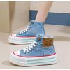 2025 Autumn Women's High-top Thick-soled denim Canvas Shoes Breathable Platform sneakers Student All-match Chunky Casual Shoes
