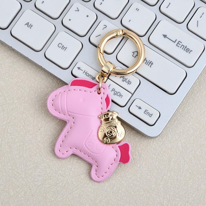 Instant Wealth Leather Keychain: Cartoon Pony Bag Charm & Couple Car Pendant - New Year Gift