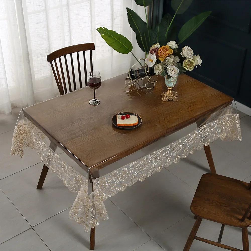 

Waterproof Glass Transparent Table Cloths Oil Proof Rectangular PVC Plastic Tea Table Lace Table Cover Hotel Wedding Party Decor 85x85cm