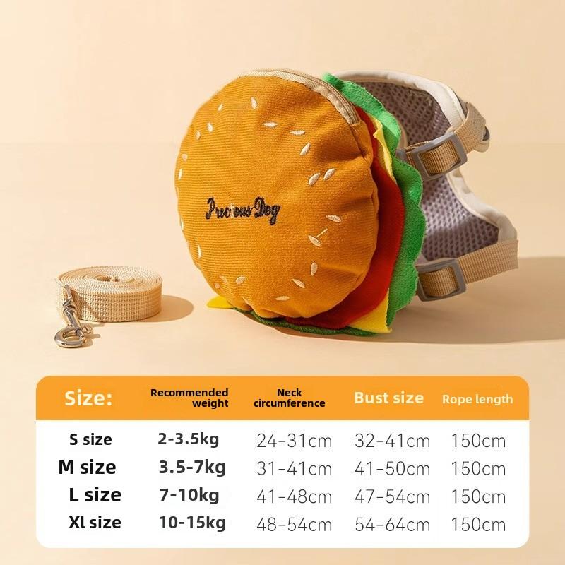 Dog Cute Hamburger Fries Backpack Leash Pet Out Chest Strap Walking Dog Leash Cat Walking Cat Leash
