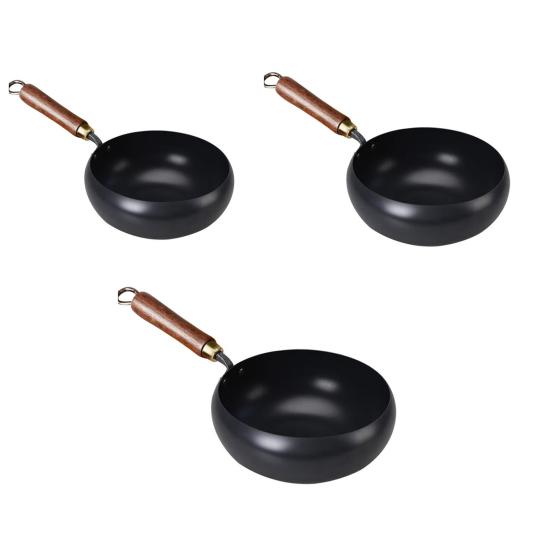 Traditional Wok Hammered Iron Pan with Non-Stick Coating Wooden Handle Frying Pan