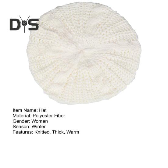 Women Fall Winter Hat Knitted Bonnet Solid Color Elastic Twisted Texture Keep Warm Beret Photo Prop Cap for Outdoor Activities Travel Cycling