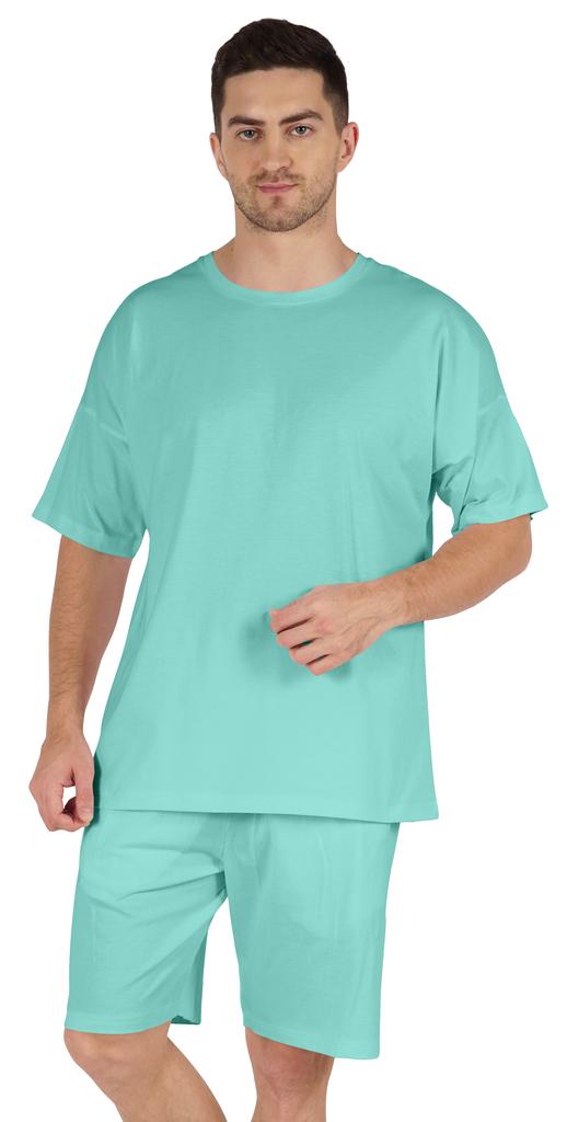 Inkmeso Düz Renk Üst ve Şort Yumuşak Ev Giyim Seti 2 Parça Erkek Yarım Kollu Şort Takımı