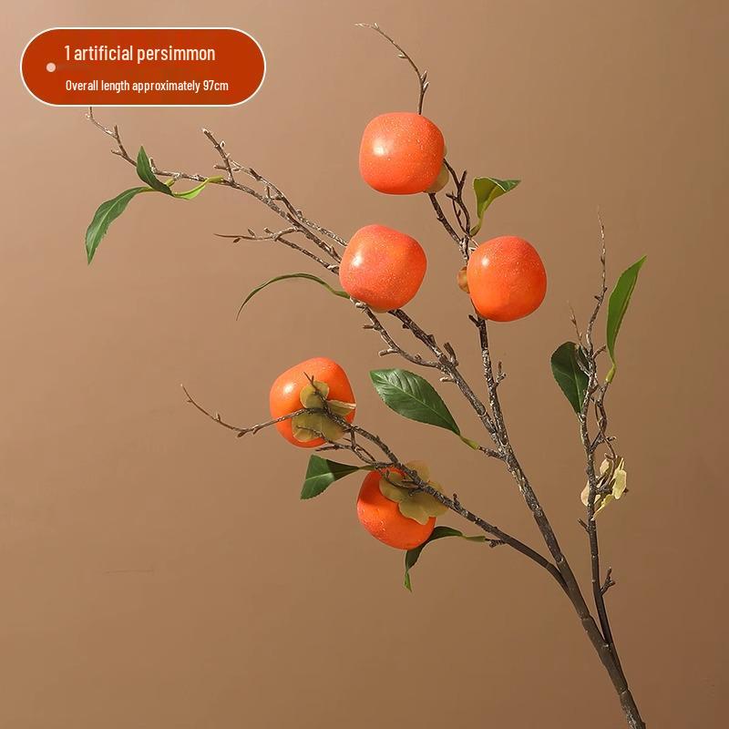 

New Year Decorative Bouquet: Artificial Flowers & Festive Persimmon Branches for Living Room Arrangement