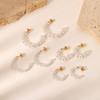 Stainless Steel C-shaped Pearl Earrings for Women, Vintage Elegant Small Pearl Studs, High-end Ear Jewelry