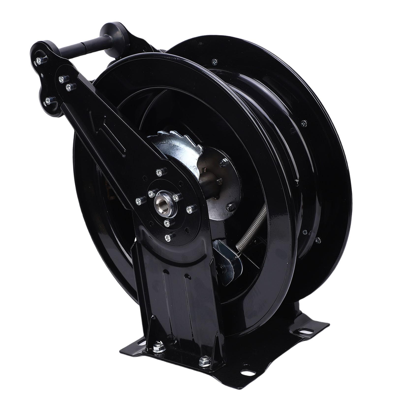 Carrete de Manguera para Hidrolimpiadora Doble Brazo 3/8 pulg x 32.81 pies Enrollado Automático 4000 PSI Carrete para Hidrolimpiadora con Manguera de Entrada de 4.9 pies y black