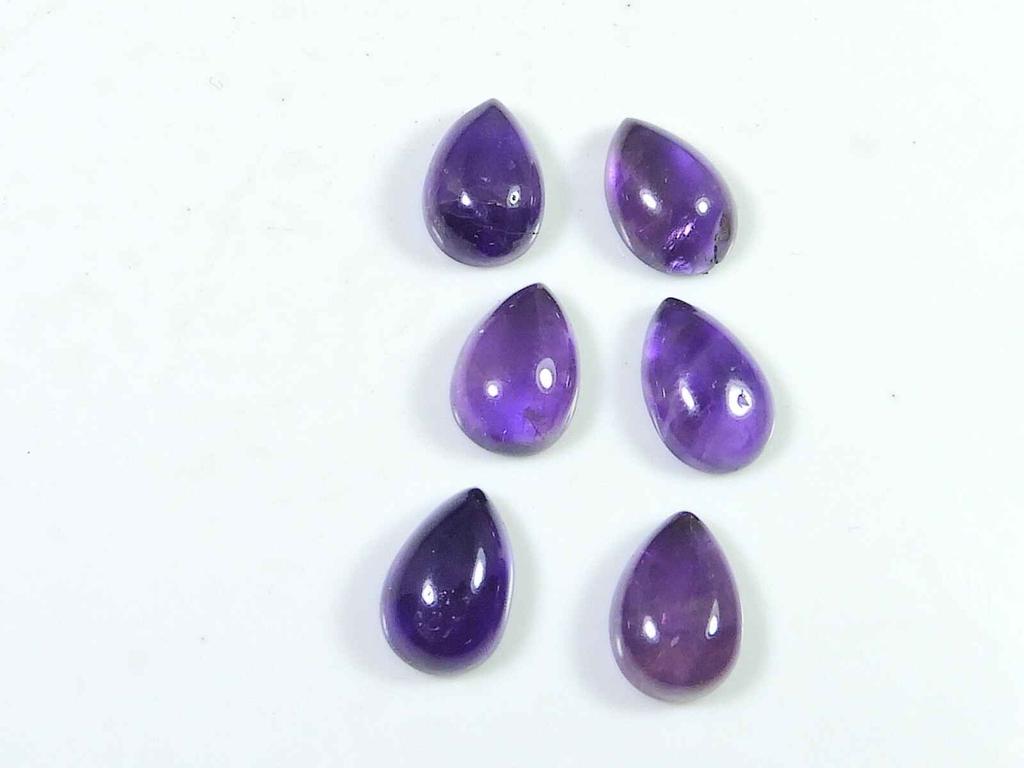 20Cts. Natural Amethyst Pear Crytsal Cabochon Gemstone 06Pcs Lot 08X12MM RQ-1776