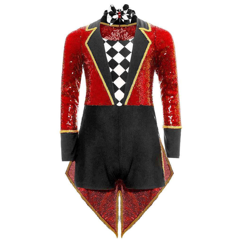 Унісекс Дитячий Костюм Циркового Чарівника З Довгим Рукавом Блискітки Шаховий Фрак Комбінезон Метелик Костюм для Косплею
