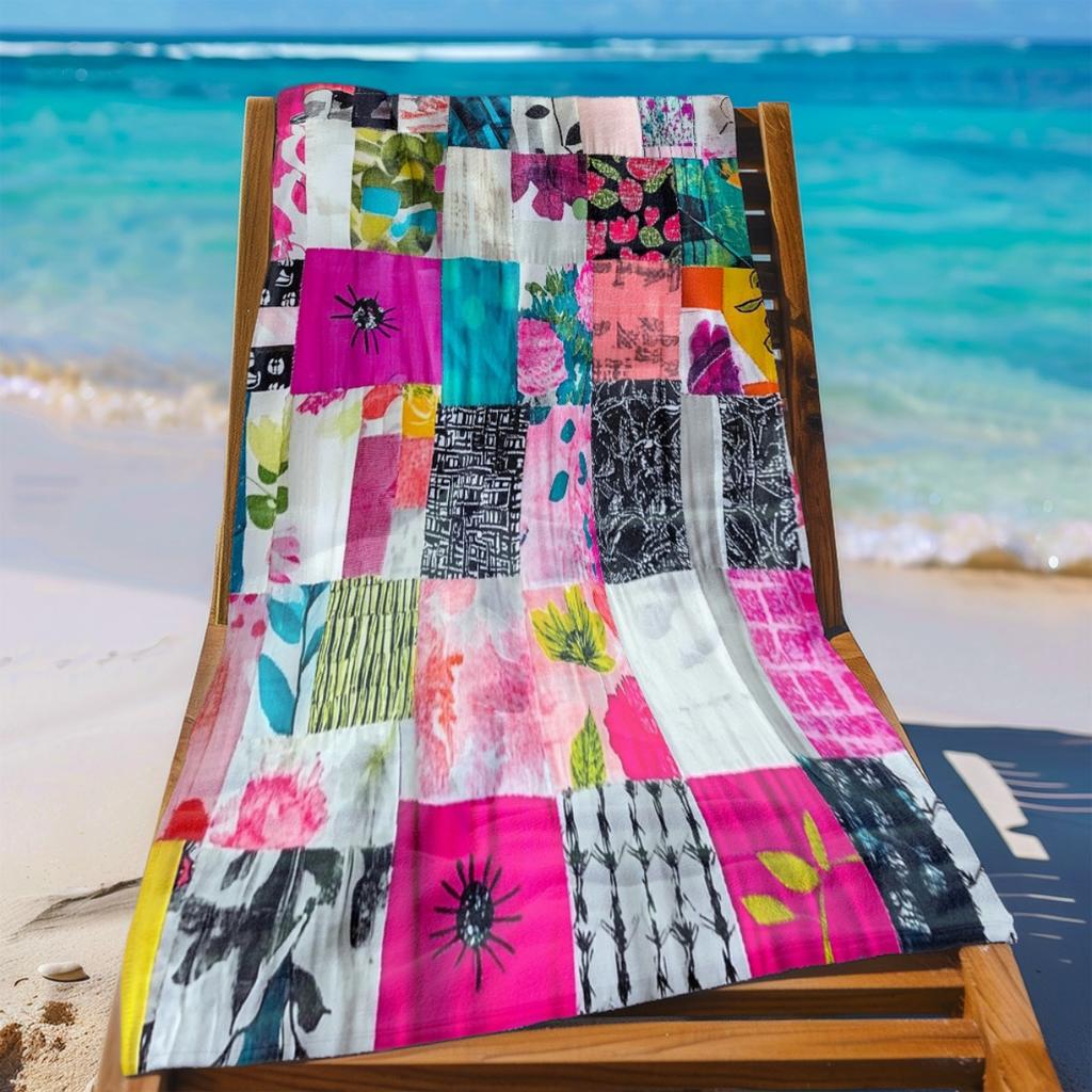 Large Microfiber Beach Towel 2D Flat Printed Colorful Patchwork Sand Free Soft Absorbent Bath Towel For Beach Pool Travel 1PC