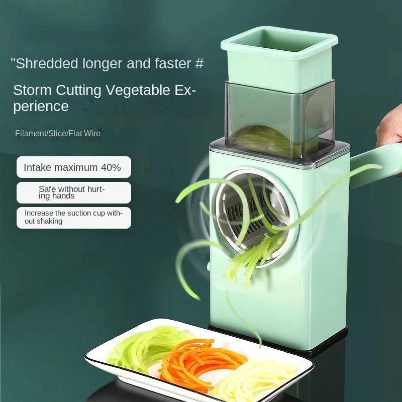 Hand Cranked Kitchen Cutter, 9cm Wide Mouth 3 Blades for Slicing/Shreddng/Chopping, Multipurpose Practical Household Tool
